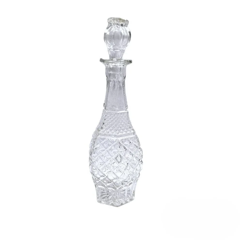 Anchor Hocking Wexford Diamond Cut Glass Whiskey Wine Decanter & Stopper